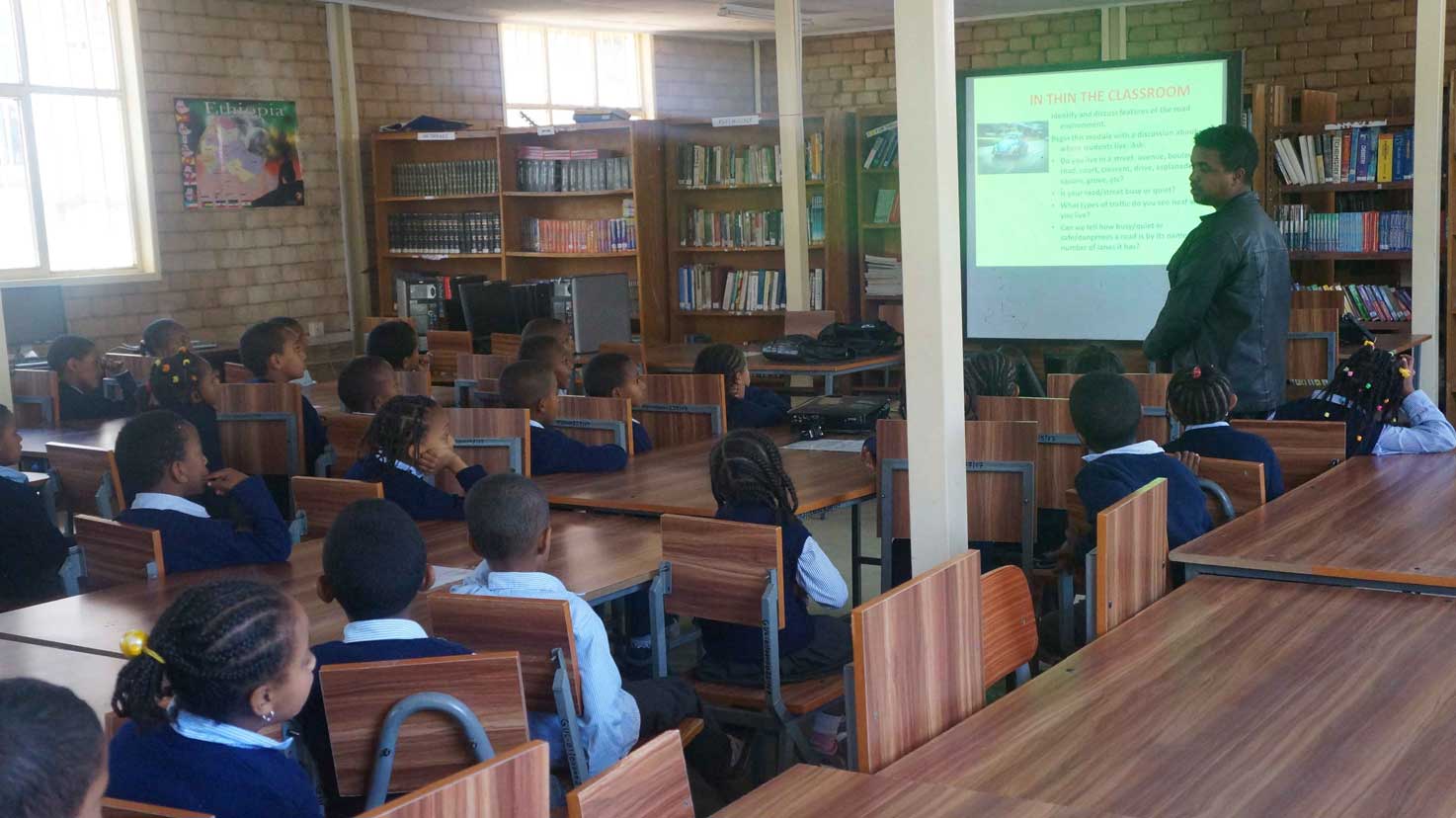 A road safety education lesson in an Ethiopian primary school